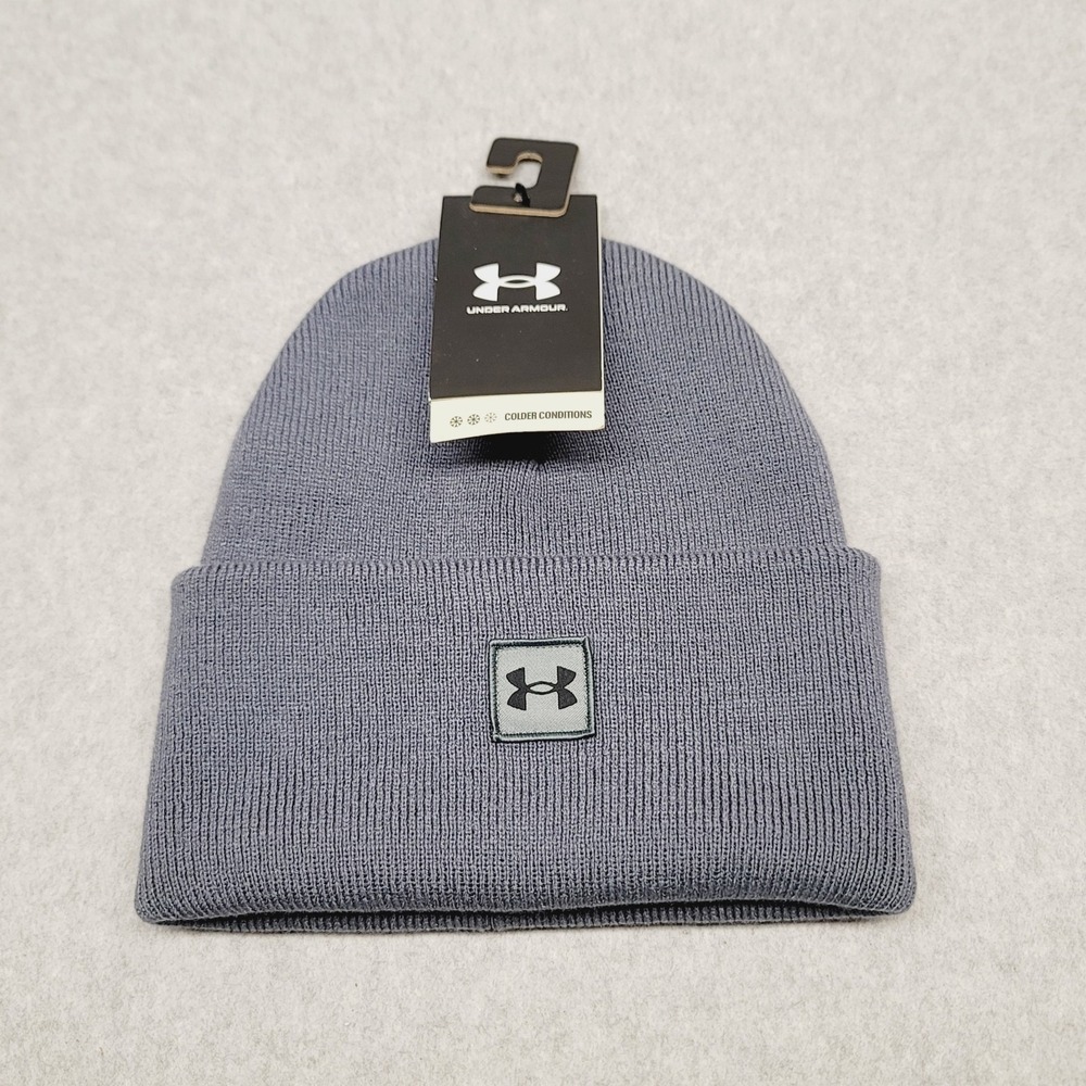 Under Armour Unisex Beanie Classic Cuff  Winter Hat Gray/Black UA Logo Knit Cap‎